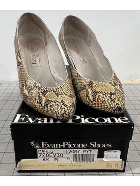 Evan-Picone Women’s Ivory Python Print Leather Heels Size 8.5
